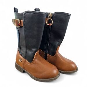 Tommy Hilfiger Girls Riding Boots Size 5 | Black Brown Tall Zip Buckle Boots